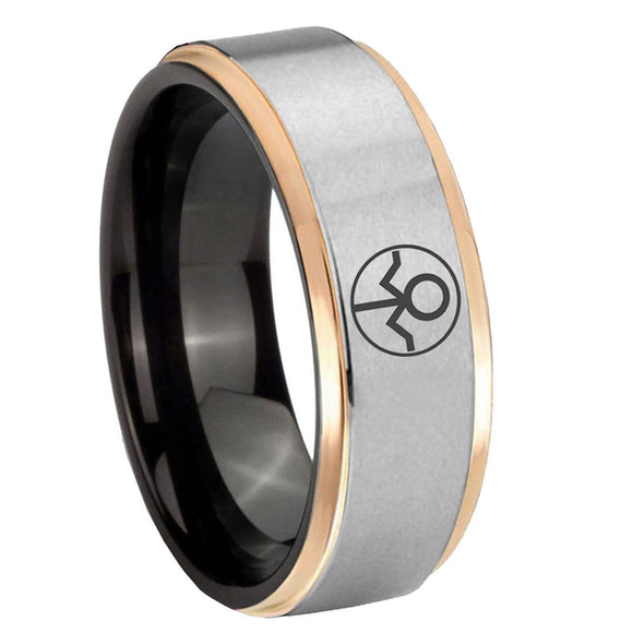 8mm Gray Lantern Step Edge Rose Gold Silver Comfort Wedding Band