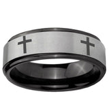 6mm Crosses Black Step Edge Gray Tungsten Carbide Custom Men's Ring