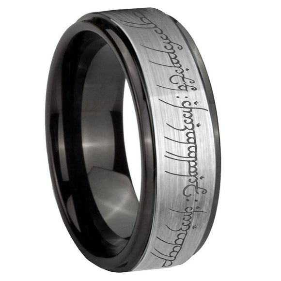 8mm Lord Of The Rings Step Edge Black Silver Durable Wedding Bands For Her