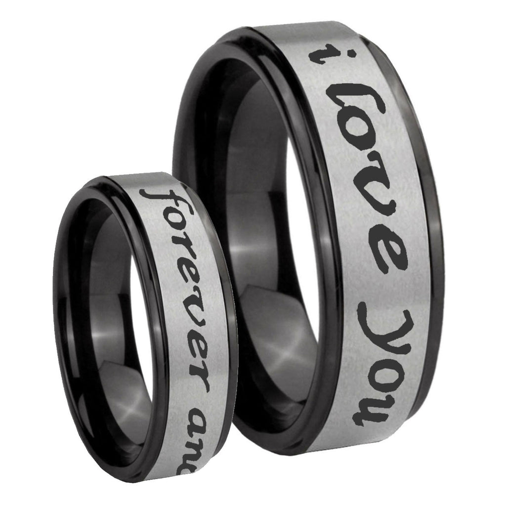 8mm I Love You Forever ever Black Step Edge Gray Tungsten Ring
