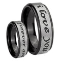 8mm I Love You Forever ever Black Step Edge Gray Tungsten Ring