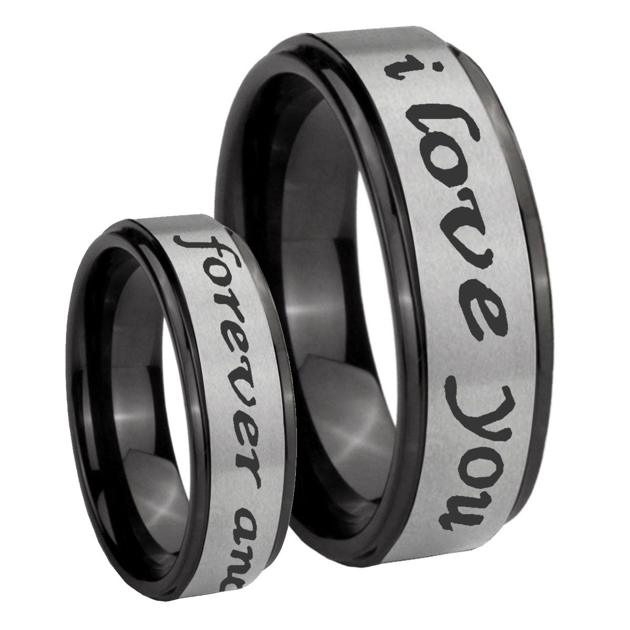 8mm I Love You Forever ever Black Step Edge Gray Tungsten Ring