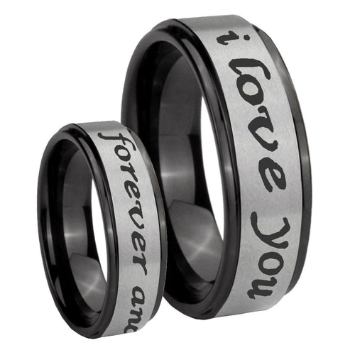 8mm I Love You Forever ever Black Step Edge Gray Tungsten Ring