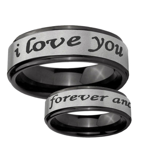 6mm I Love You Forever ever Black Step Edge Gray Tungsten Ring