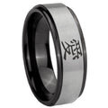 8mm Kanji Love Black Step Edge Gray Tungsten Engagement Ring
