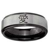 6mm Kanji Love Black Step Edge Gray Tungsten Carbide Men's Engagement Ring