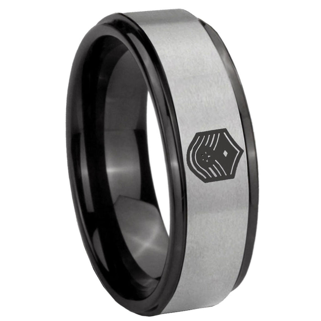 8mm Chief Master Sergeant Vector Black Step Edge Gray Tungsten Ring