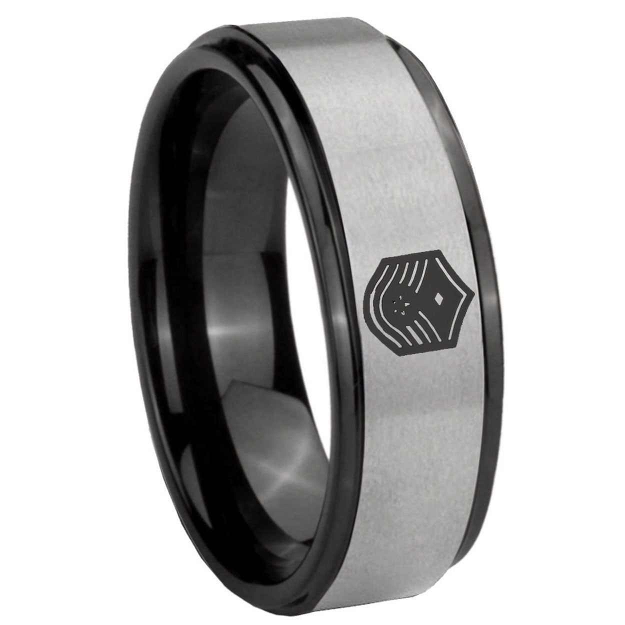 8mm Chief Master Sergeant Vector Black Step Edge Gray Tungsten Ring