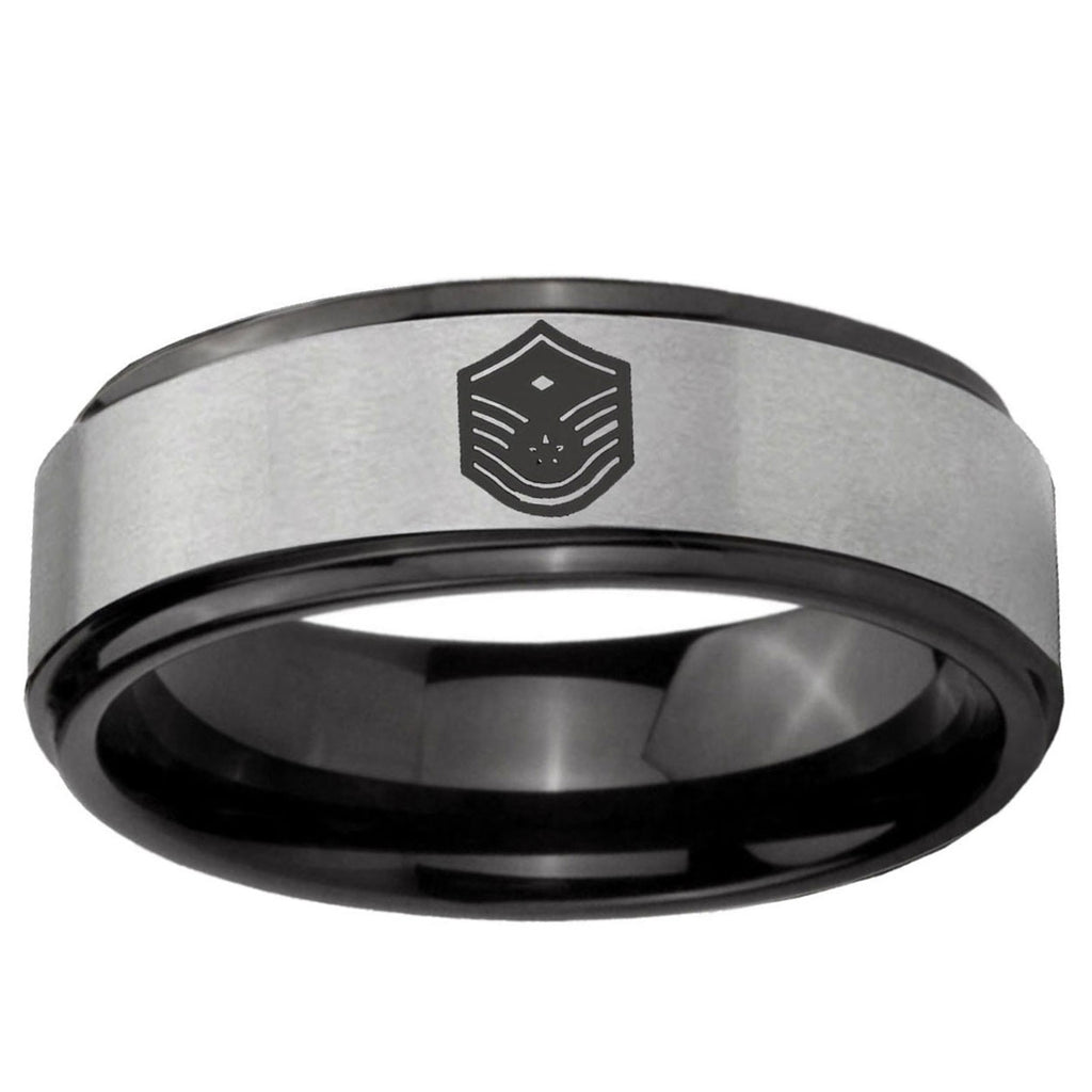 6mm Chief Master Sergeant Vector Black Step Edge Gray Tungsten Ring