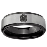 6mm Chief Master Sergeant Vector Black Step Edge Gray Tungsten Engagement Ring