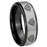8mm Multiple CTR Black Step Edge Gray Tungsten Carbide Men's Promise Rings