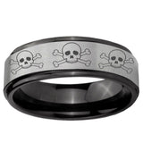 6mm Multiple Skull Black Step Edge Gray Tungsten Carbide Men's Wedding Ring