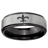 6mm Fleur-De-Lis Black Step Edge Gray Tungsten Carbide Men's Ring Engraved