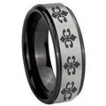8mm Multiple Fleur-De-Lis Black Step Edge Gray Tungsten Ring