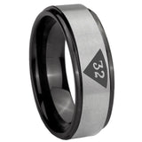 8mm Masonic 32 Triangle Design Freemason Black Step Edge Gray Tungsten Carbide Custom Men's Ring
