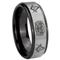 8mm Masonic 32 Design Black Step Edge Gray Tungsten Ring