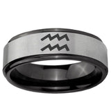 6mm Aquarius Horoscope Black Step Edge Gray Tungsten Wedding Band Men's