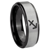 8mm Sagittarius Zodiac Black Step Edge Gray Tungsten Custom Ring for Men