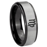 8mm Virgo Zodiac Black Step Edge Gray Tungsten Carbide Men's Anniversary Ring