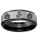 6mm Marine Army Sergeant Black Step Edge Gray Tungsten Carbide Men's Bands Ring