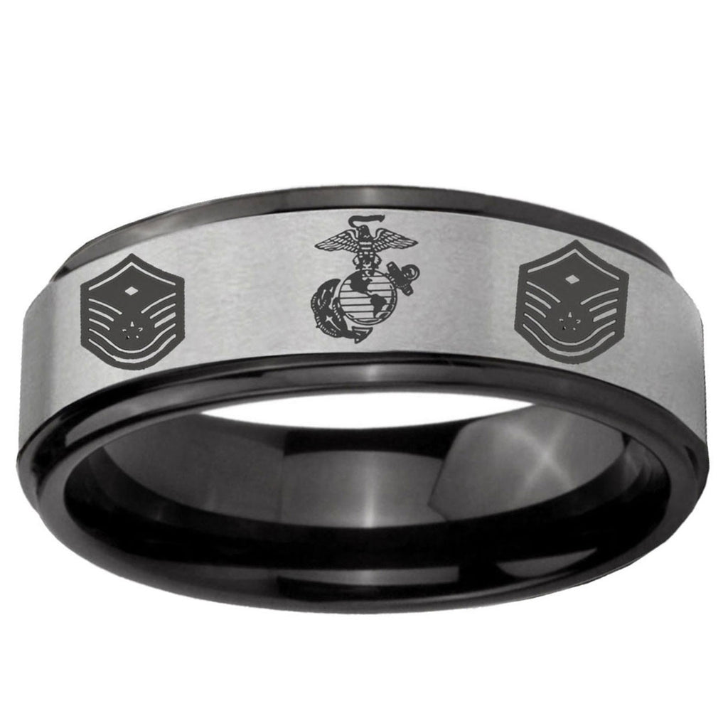 6mm Marine Chief Master Sergeant Black Step Edge Gray Tungsten Band