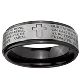 6mm Etched Lord's Prayer Cross Black Step Edge Gray Tungsten Ring