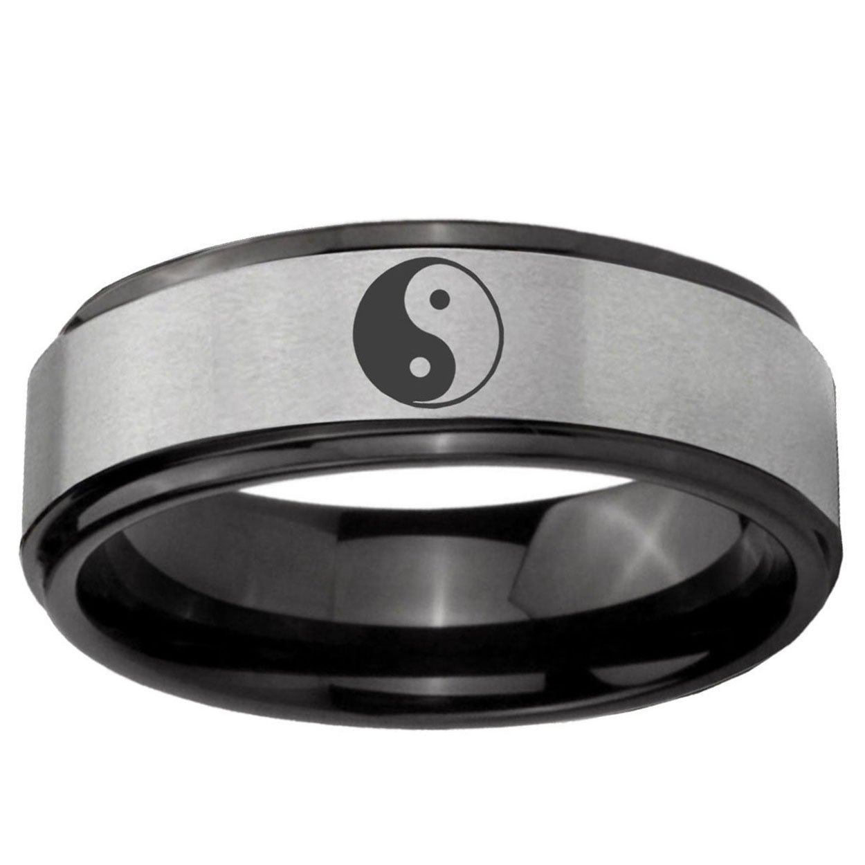 6mm Yin Yang Black Step Edge Gray Tungsten Personalized Ring