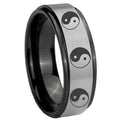 8mm Multiple Yin Yang Black Step Edge Gray Tungsten Ring