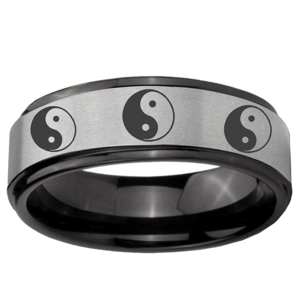 6mm Multiple Yin Yang Black Step Edge Gray Tungsten Ring