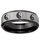 6mm Multiple Yin Yang Black Step Edge Gray Tungsten Carbide Promise Ring