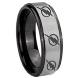 8mm Multiple Flash Black Step Edge Gray Men's Wide Wedding Bands