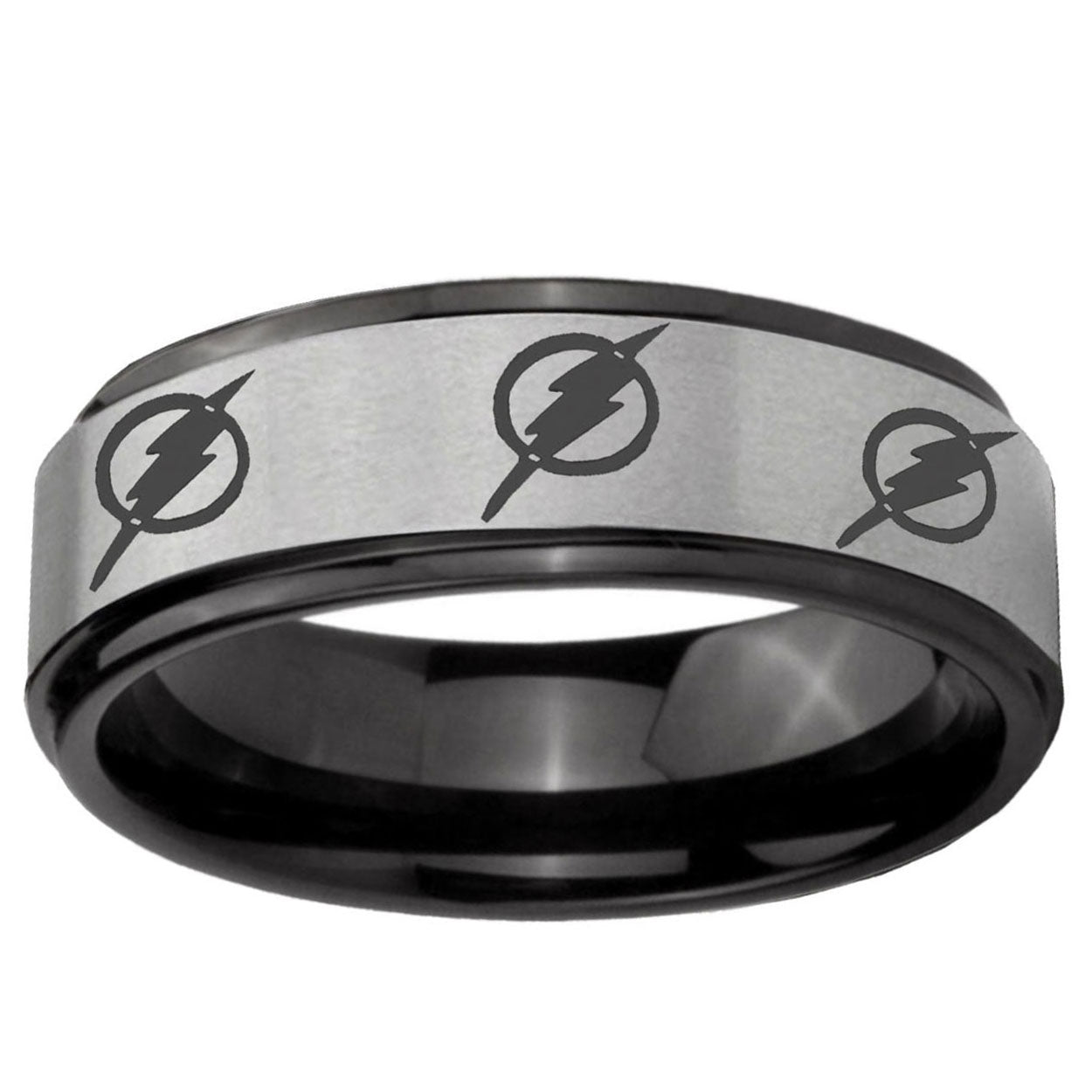 6mm Multiple Flash Black Step Edge Gray Wedding Band