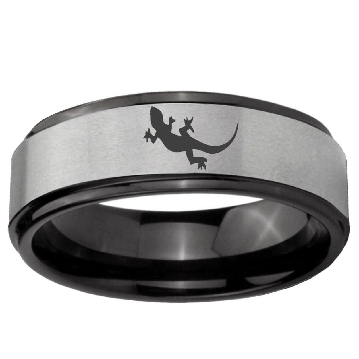6mm Lizard Black Step Edge Gray Tungsten Ring for Men
