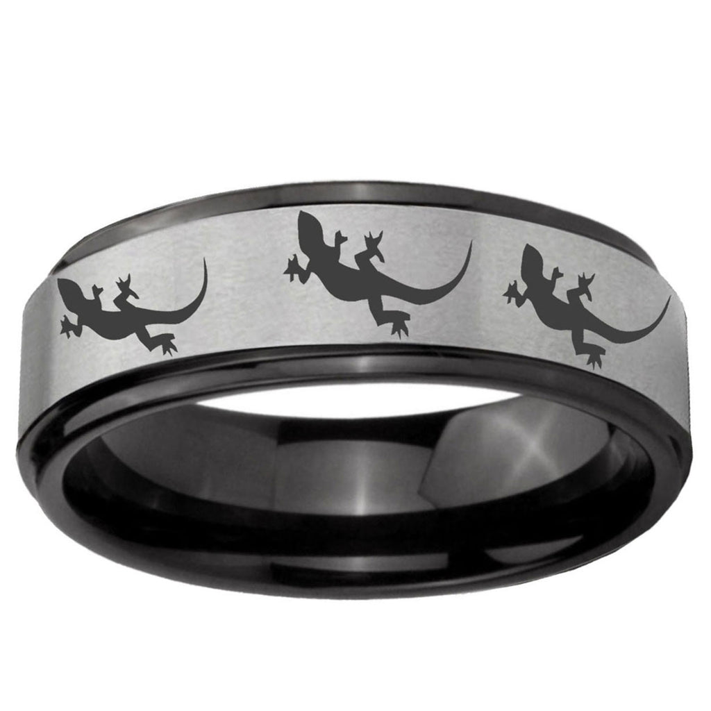 6mm Multiple Lizard Black Step Edge Gray Tungsten Ring