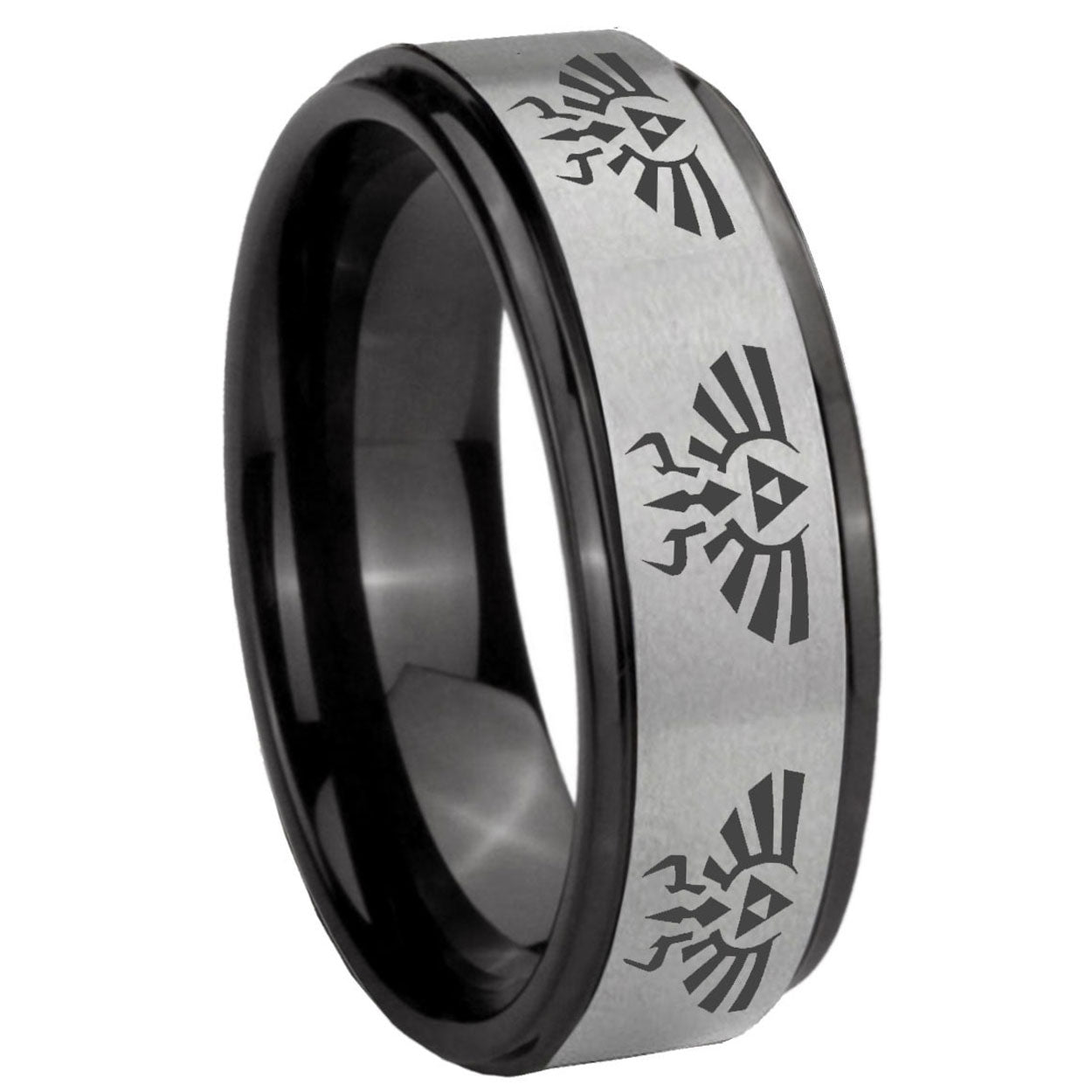 8mm Multiple Zelda Skyward Sword Black Step Edge Gray Tungsten Band
