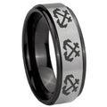 8mm Multiple Anchor Black Step Edge Gray Tungsten Ring