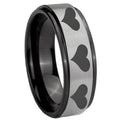 8mm Multiple Heart Black Step Edge Gray Tungsten Ring