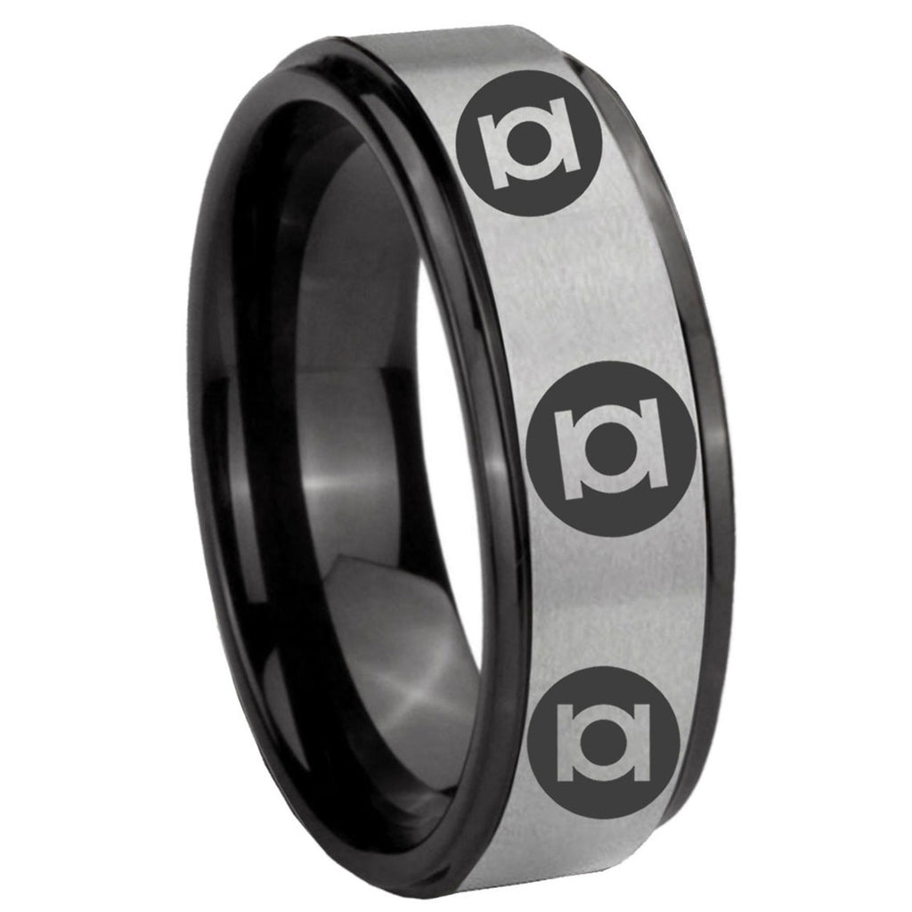 8mm Multiple Green Lantern Black Step Edge Gray Unique Ring