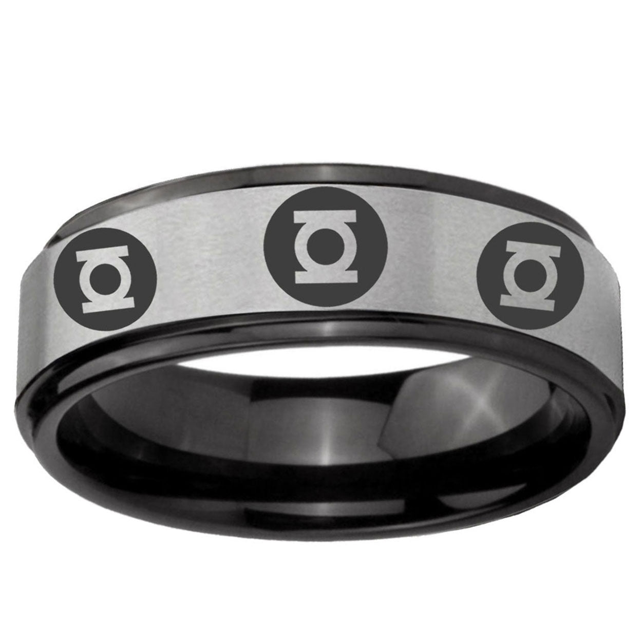 6mm Multiple Green Lantern Black Step Edge Gray Unique Ring