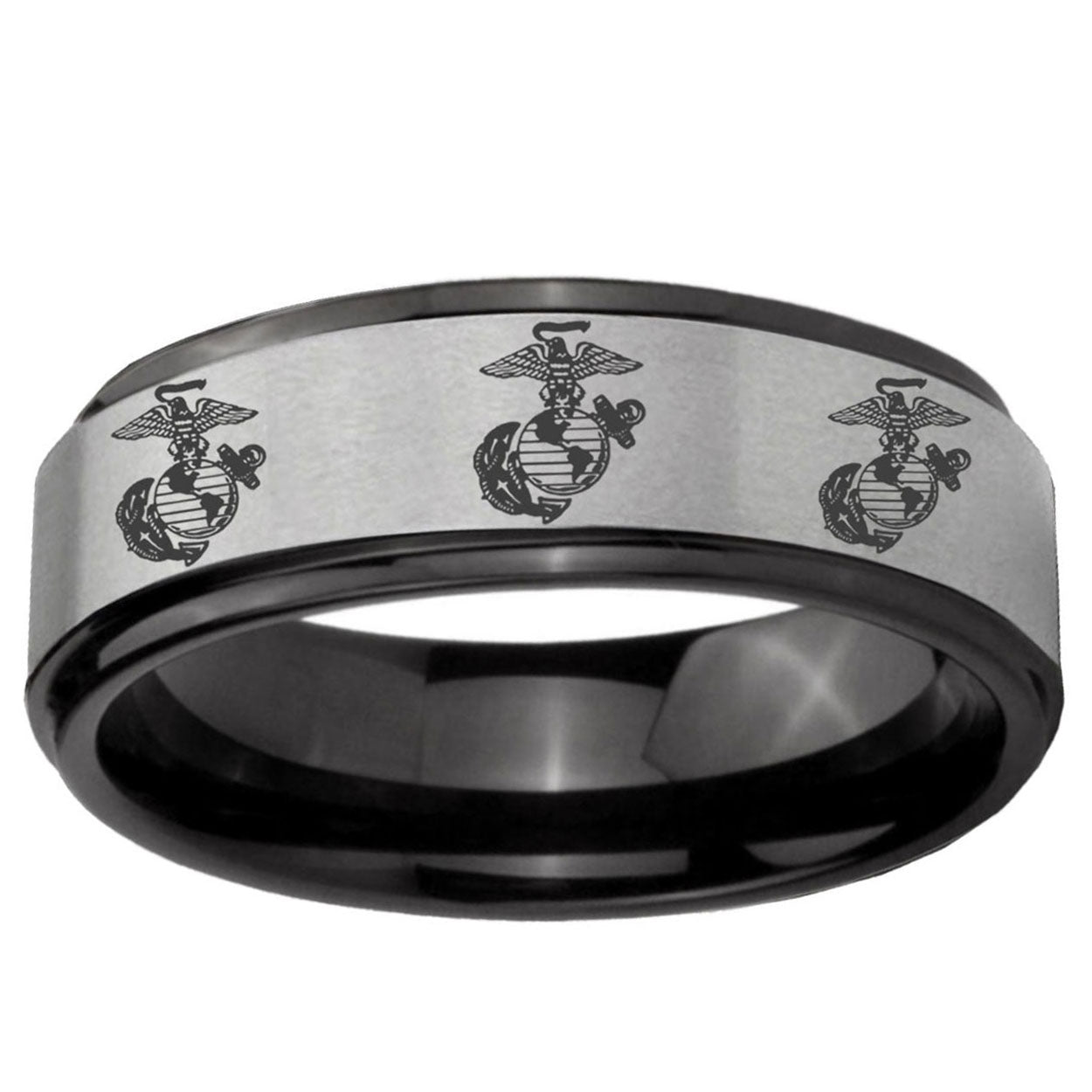 6mm Multiple Marine Black Step Edge Gray Tungsten Ring
