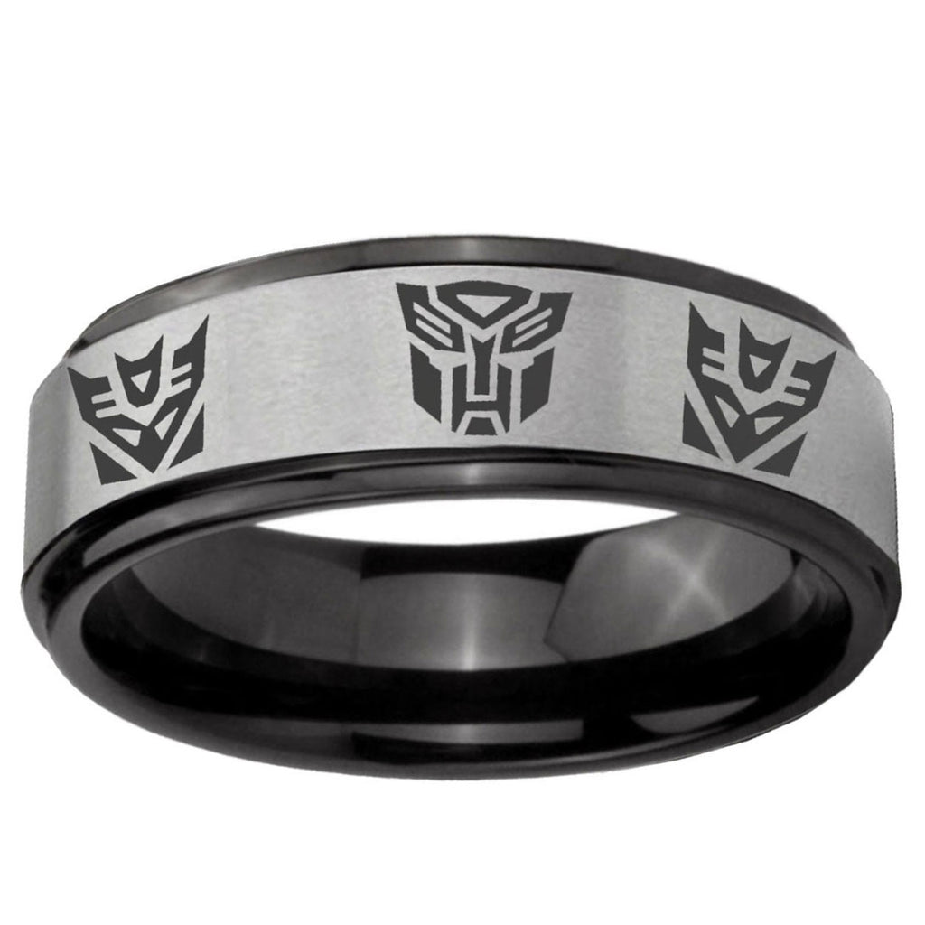 6mm Transformers Autobot Decepticon Black Step Edge Gray Tungsten Ring