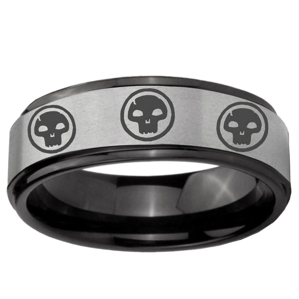 6mm Multiple Skull Black Step Edge Gray Tungsten Ring