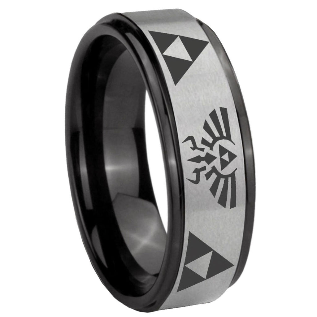 8mm Legend of Zelda Black Step Edge Gray Tungsten Men's Ring