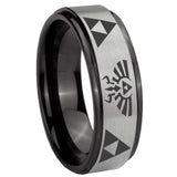 8mm Legend of Zelda Black Step Edge Gray Tungsten Carbide Men's Ring