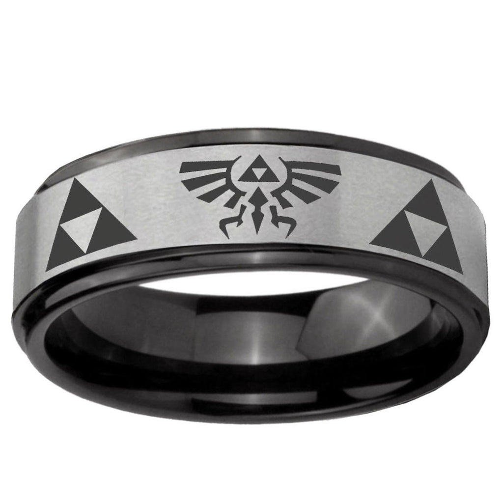 6mm Legend of Zelda Black Step Edge Gray Tungsten Men's Ring