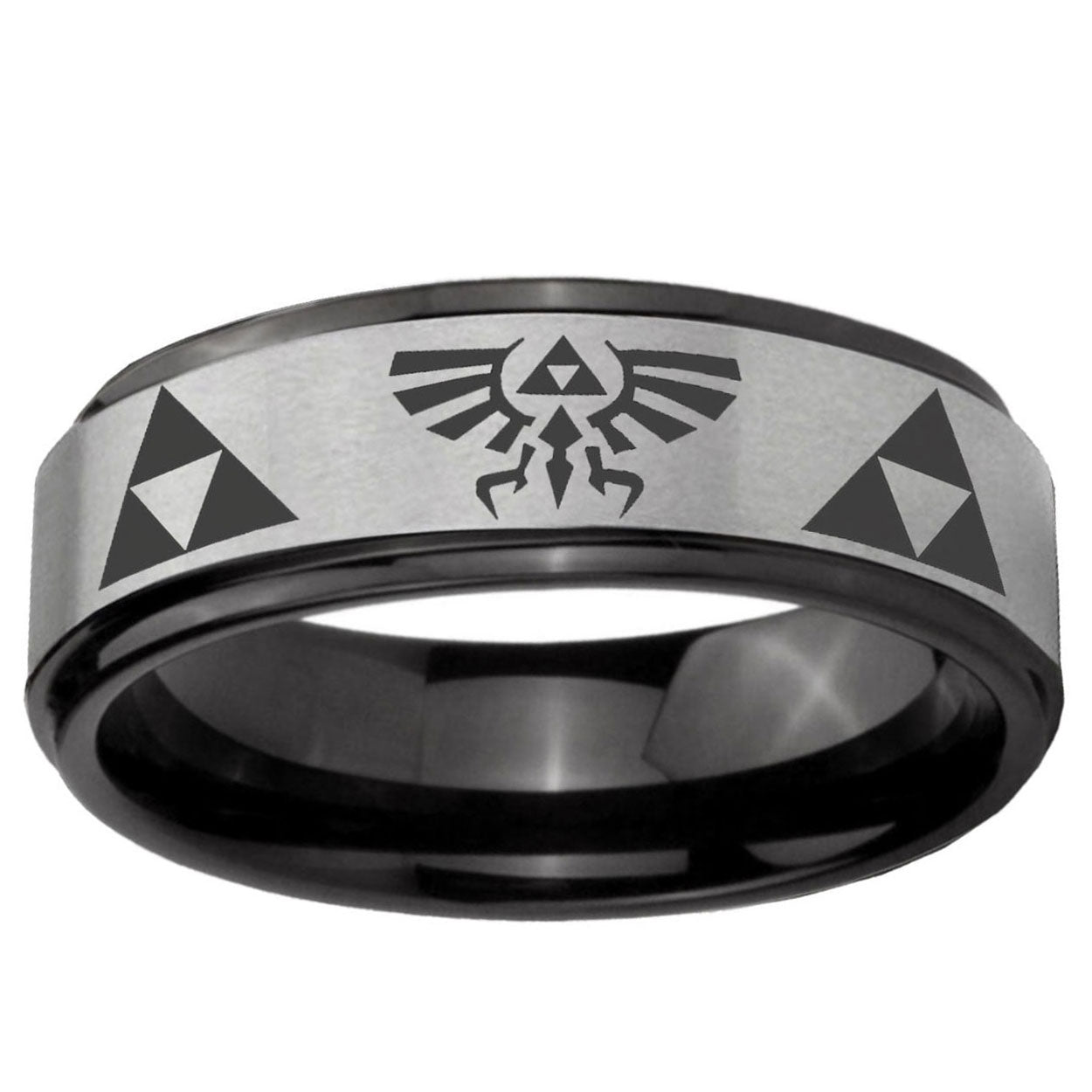 6mm Legend of Zelda Black Step Edge Gray Tungsten Men's Ring