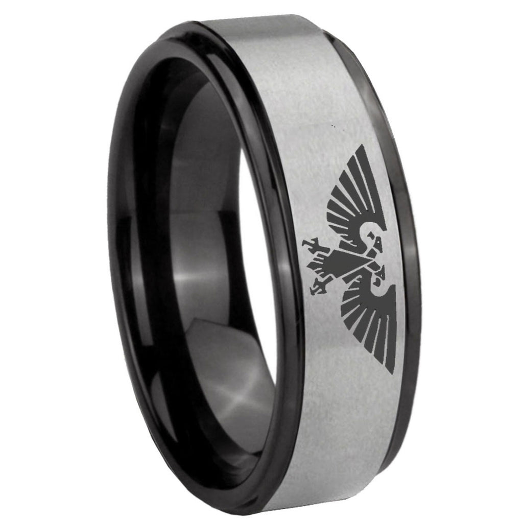 8mm Aquila Black Step Edge Gray Tungsten Men's Promise Ring