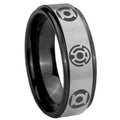 8mm Blue Green Lantern Black Step Edge Gray Tungsten Ring