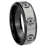 8mm Blue Green Lantern Black Step Edge Gray Tungsten Rings