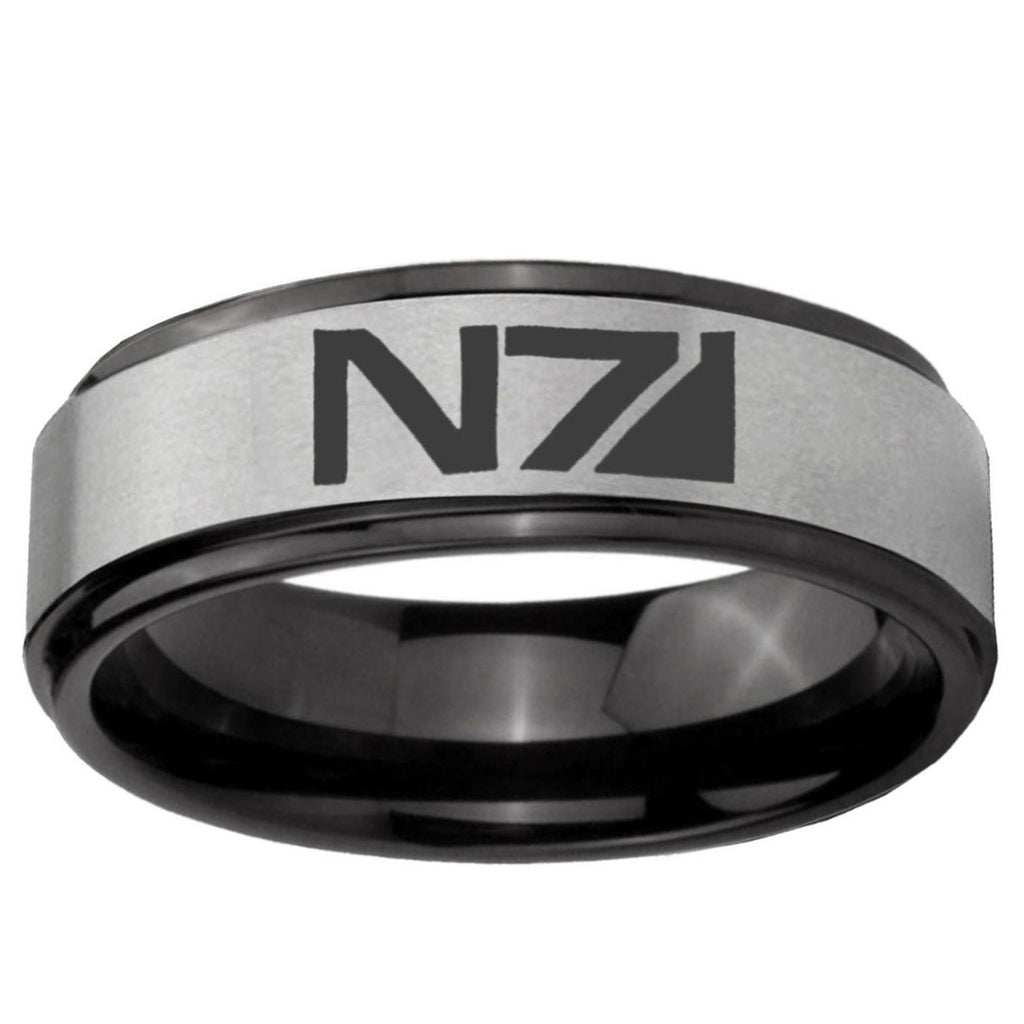 6mm N7 Design Black Step Edge Gray Tungsten Wedding Ring